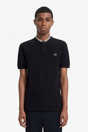 Fred Perry Bomber Collar Polo Shirt Piketröja Herr Svarta | SEJKU12879