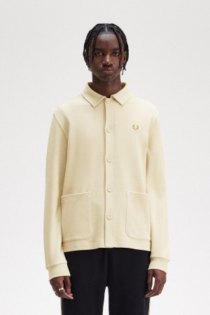 Fred Perry Button Through Long Sleeve Skjorta Herr Oatmeal | BSESO44546