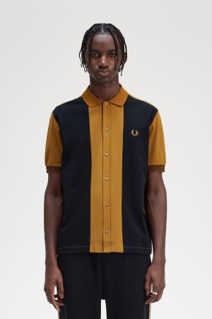 Fred Perry Button Through Polo Shirt Piketröja Herr Mörk | GSEEC94999