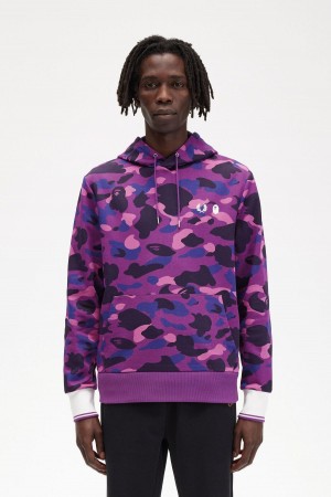 Fred Perry Camouflage Hooded Tröjor Herr Lila | TSEWZ89525