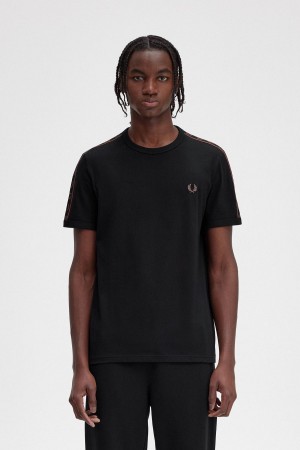 Fred Perry Contrast Tape Ringer T-shirt Herr Svarta Bruna | SSEVO21077