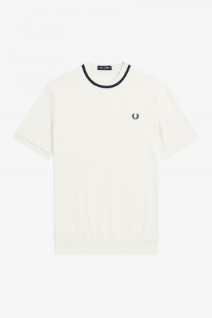 Fred Perry Crew Neck Piqué T-shirt Herr Ecru | DSEVO86439