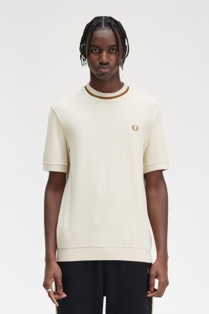 Fred Perry Crew Neck Piqué T-shirt Herr Oatmeal | SEZPD26290