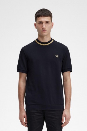 Fred Perry Crew Neck Piqué T-shirt Herr Svarta | SEZDE14210