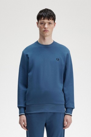 Fred Perry Crew Neck Sweatshirt Träningsoverall Herr Blå | QSEUV82384