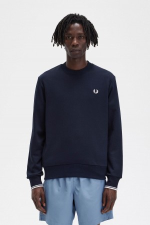 Fred Perry Crew Neck Tröjor Herr Marinblå | DSEKV71403