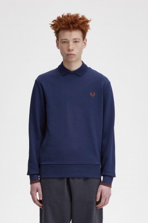 Fred Perry Crew Neck Tröjor Herr Marinblå Bruna | MSEFT45475