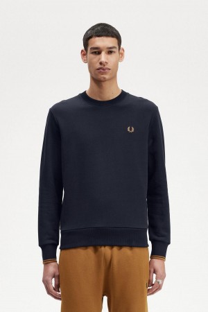 Fred Perry Crew Neck Tröjor Herr Marinblå Mörk | SEXMI82138