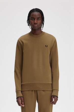 Fred Perry Crew Neck Tröjor Herr Shaded Stone / Burnt Tobacco | ASEWC40187