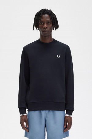 Fred Perry Crew Neck Tröjor Herr Svarta | SEJZR65509