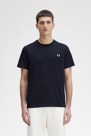 Fred Perry Crew Neck T-shirt Herr Marinblå | XSEBH77847