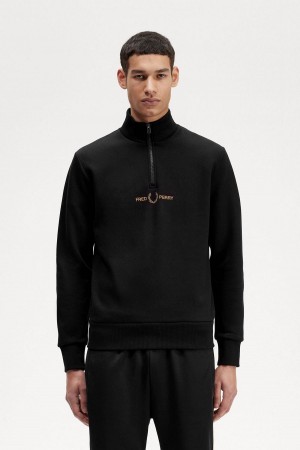 Fred Perry Double Tryck Half Zip Tröjor Herr Svarta | BSESD59824