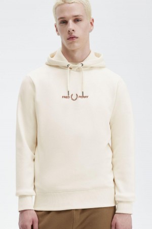 Fred Perry Embroidered Hooded Tröjor Herr Ecru | TSEPQ99921