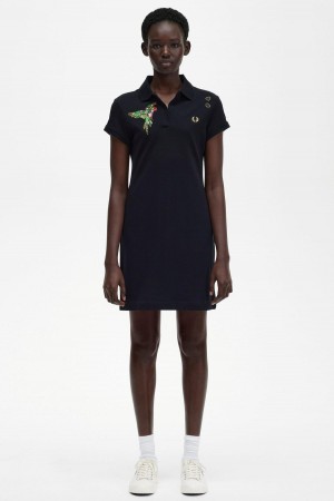 Fred Perry Embroidered Piqué Klänning Dam Svarta | SSENY23524