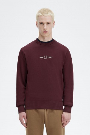 Fred Perry Embroidered Tröjor Herr Oxblood | YSEGT38434