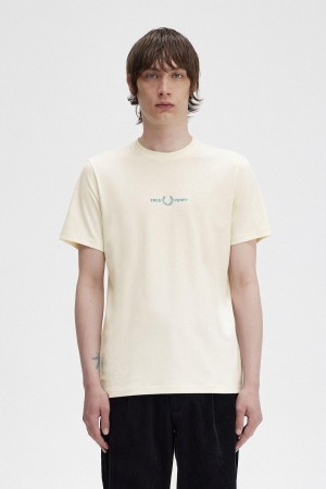 Fred Perry Embroidered T-shirt Herr Ecru | LSESX78059