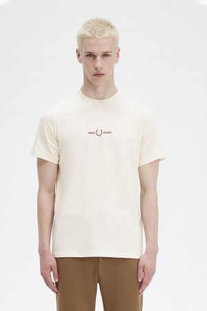 Fred Perry Embroidered T-shirt Herr Ecru | ASEDF41399