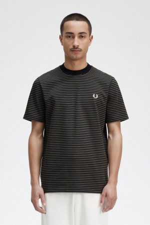 Fred Perry Fine Stripe Heavyweight T-shirt Herr Svarta Gröna | SEJZR66998