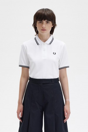 Fred Perry G3600 Fred Perry Shirt Dam Vita Svarta Svarta | SEXBR93199