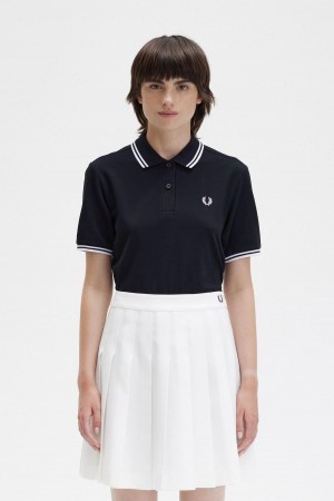 Fred Perry G3600 T-shirt Dam Svarta Vita Vita | FSEHY93596