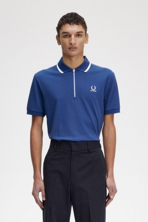 Fred Perry Half Zip Polo Shirt Piketröja Herr Kungsblått Blå | SECIF25981