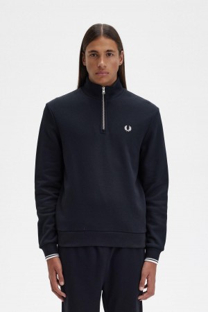 Fred Perry Half Zip Sweatshirt Träningsoverall Herr Svarta | BSESD77605