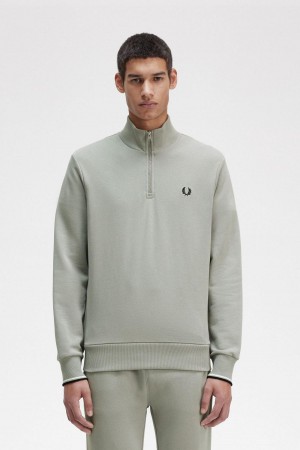 Fred Perry Half Zip Tröjor Herr Limestone | SEQAV15647