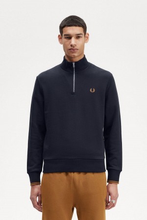 Fred Perry Half Zip Tröjor Herr Marinblå Mörk | SEICD62127