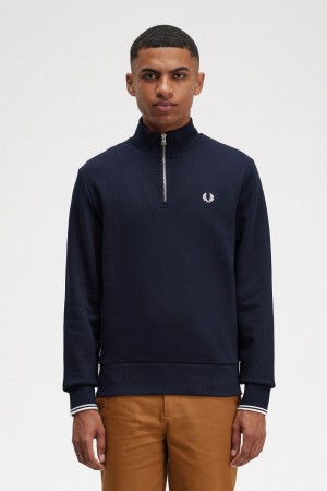 Fred Perry Half Zip Tröjor Herr Marinblå | SEIIZ66086