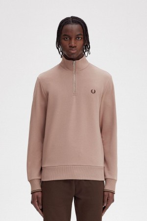 Fred Perry Half Zip Tröjor Herr Mörkrosa | SEDFL80857