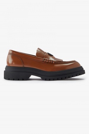 Fred Perry Läder Loafer Skor Dam Tan | GSEUC78951