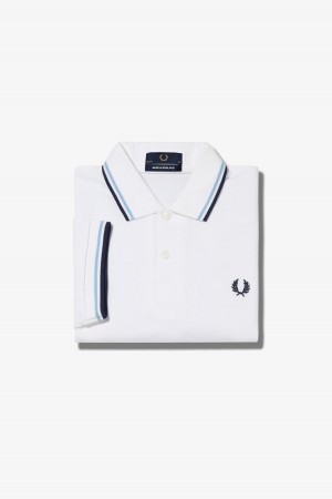 Fred Perry M12 Fred Perry Shirt Herr Vita Marinblå | SEEAH84561