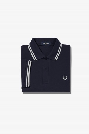 Fred Perry M3600 Fred Perry Shirt Herr Marinblå Vita Vita | SEXBR31430