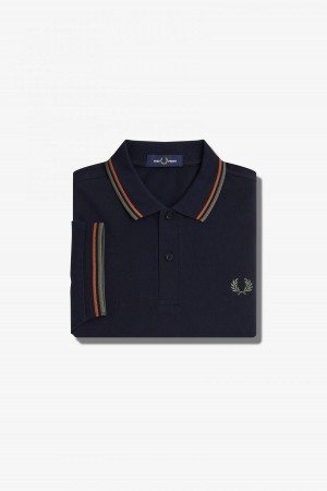 Fred Perry M3600 Fred Perry Shirt Herr Marinblå Gröna | SEICD66855