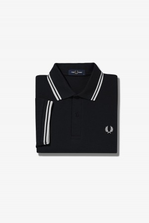 Fred Perry M3600 Fred Perry Shirt Herr Svarta Vita Vita | SEICD42296