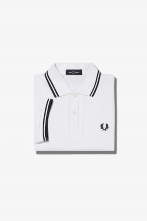 Fred Perry M3600 Fred Perry Shirt Herr Vita Svarta Svarta | ZSENQ58947