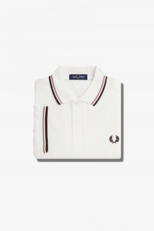 Fred Perry M3600 Fred Perry Shirt Herr Vita Mörkrosa | SECIF42092