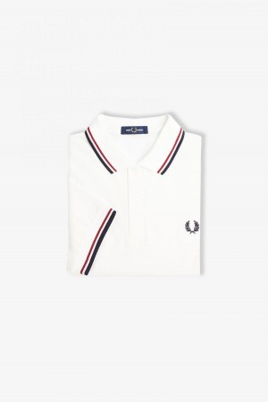 Fred Perry M3600 Fred Perry Shirt Herr Vita Röda Marinblå | SEZDE75757