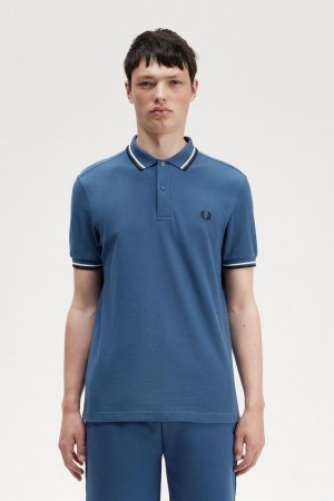 Fred Perry M3600 Piketröja Herr Blå Vita Svarta | SEICD96031