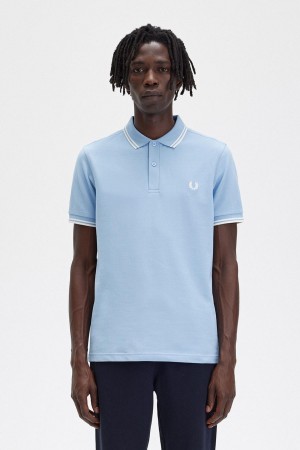 Fred Perry M3600 Piketröja Herr Blå Vita Vita | USEND91436