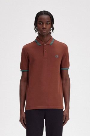 Fred Perry M3600 Piketröja Herr Bruna Mörkmintgröna Mörkmintgröna | ZSENQ50648