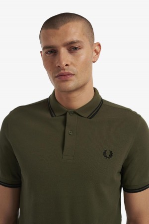 Fred Perry M3600 Piketröja Herr Gröna Svarta Svarta | XSEBH82294