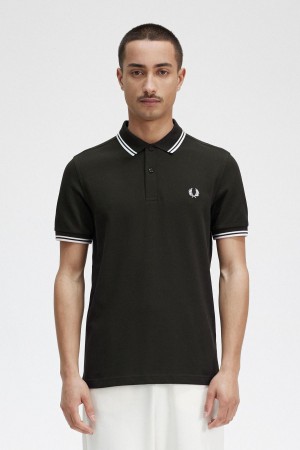 Fred Perry M3600 Piketröja Herr Gröna Vita Vita | ASEWC46323