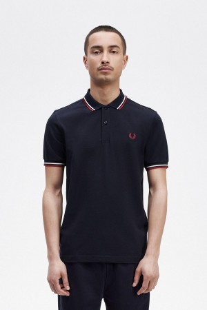 Fred Perry M3600 Piketröja Herr Marinblå Vita Röda | SENZX75540