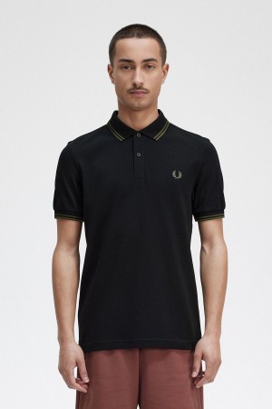 Fred Perry M3600 Piketröja Herr Svarta Gröna Gröna | DSEVO52485