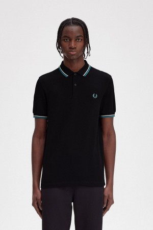 Fred Perry M3600 Piketröja Herr Svarta Mörkmintgröna | SEZPD31110