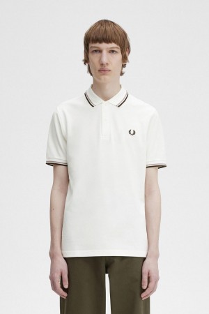 Fred Perry M3600 Piketröja Herr Vita Mörkrosa | SECVG17522