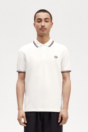 Fred Perry M3600 Piketröja Herr Vita Röda Marinblå | ZSENQ20384