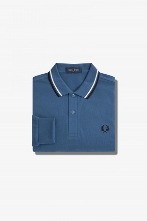 Fred Perry M3636 Fred Perry Shirt Herr Blå Vita Svarta | SECVG25059