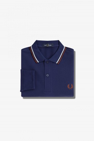 Fred Perry M3636 Fred Perry Shirt Herr Marinblå Bruna | TSEWZ27603